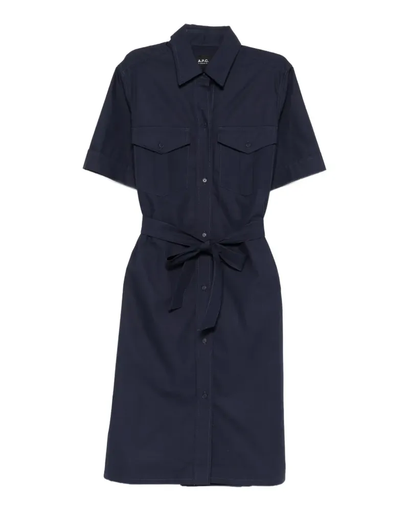 A.P.C. belted short-sleeve shirt dress - Blau Blau