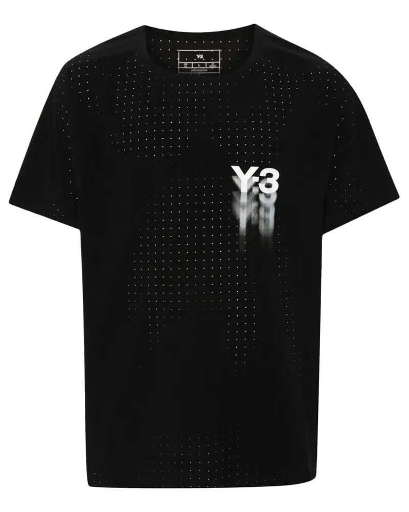 Y-3 Perforiertes T-Shirt mit Logo-Print Schwarz