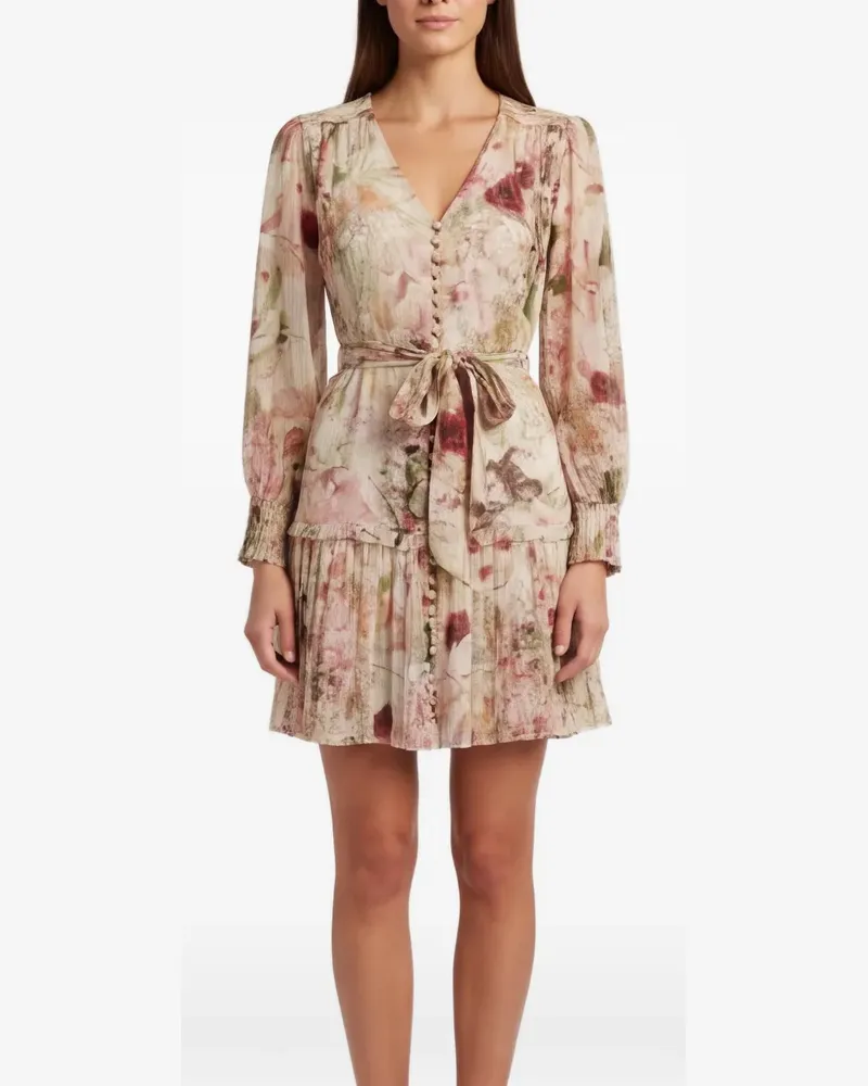 Zimmermann floral-print belted mini dress - Nude Nude