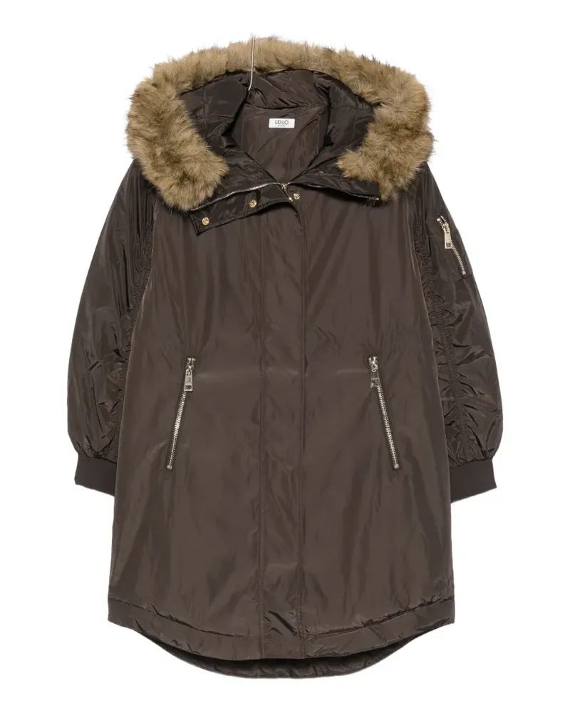 Liu Jo fur-trim zip-up coat - Braun Braun