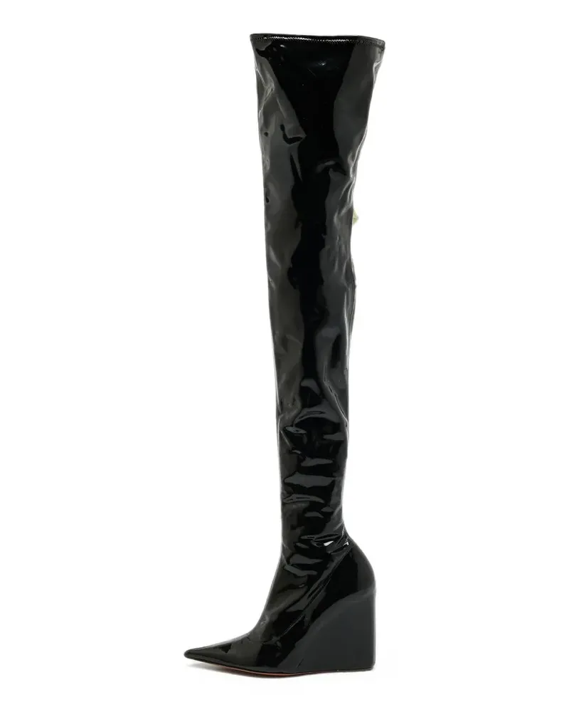 Amina Muaddi Overknee-Stiefel mit Wedge - Schwarz Schwarz