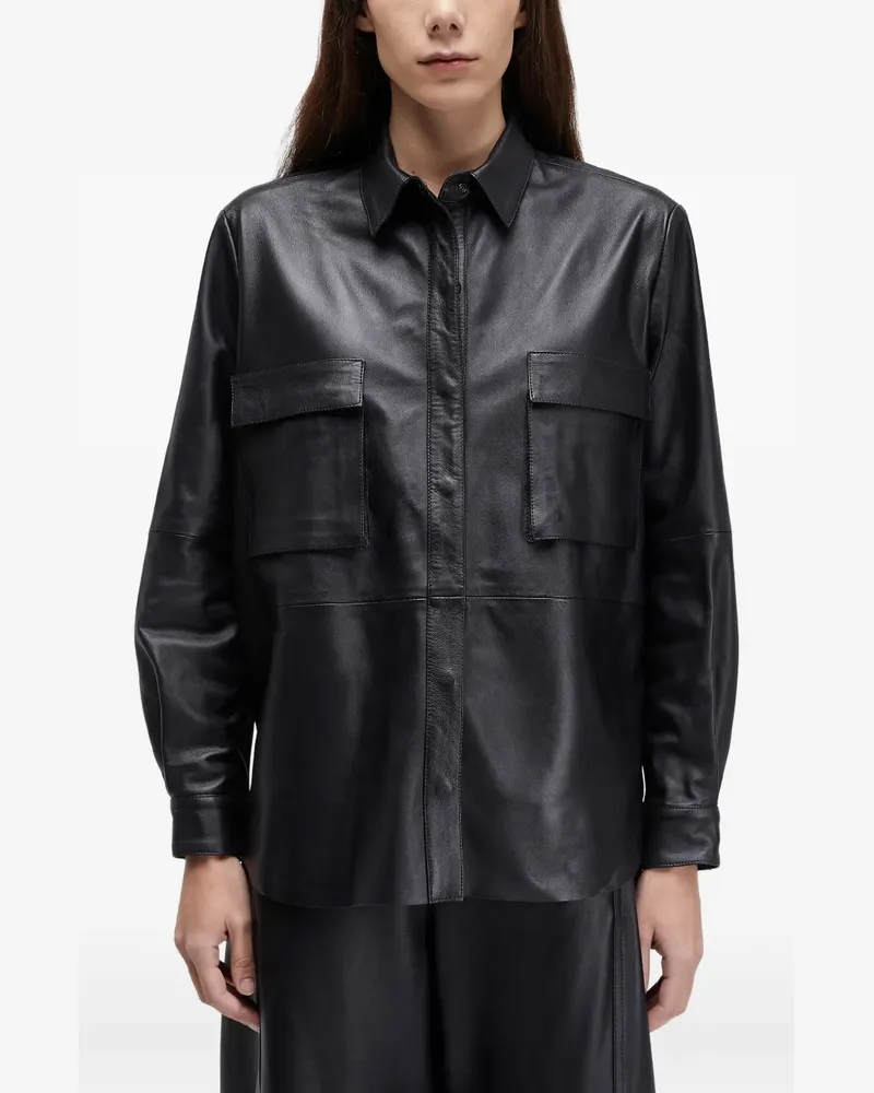 Osklen Lederhemd mit Tasche - Schwarz Schwarz