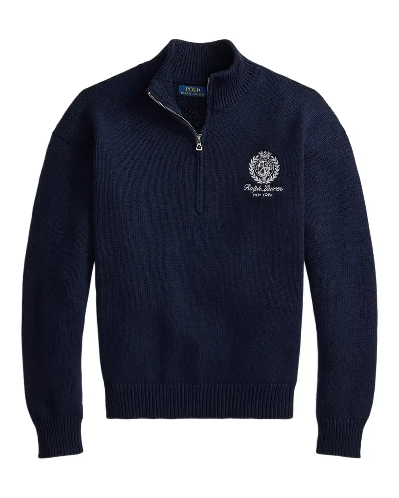 Ralph Lauren embroidered-logo quarter-zip sweater - Blau Blau