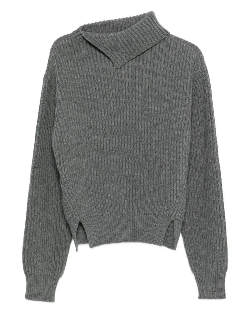 Jil Sander Gerippter Pullover mit Stehkragen - Grau Grau