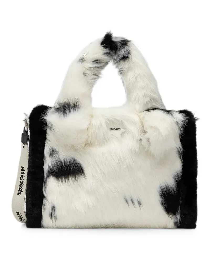 Sportalm Tote Bag mit Kuh-Print aus Faux Fur - Weiß Weiß