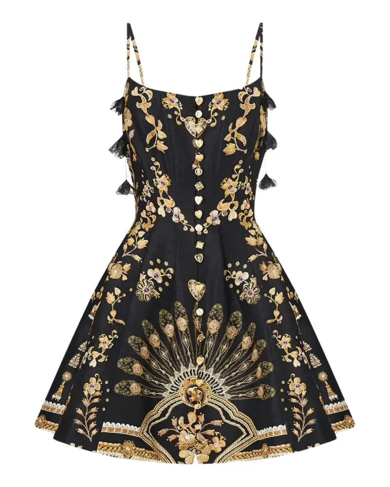 Camilla Taurus Minikleid mit steigendem Print und Kristallen - Schwarz Schwarz