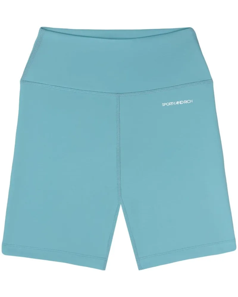 SPORTY & RICH Radlerhose mit Logo-Print - Blau Blau