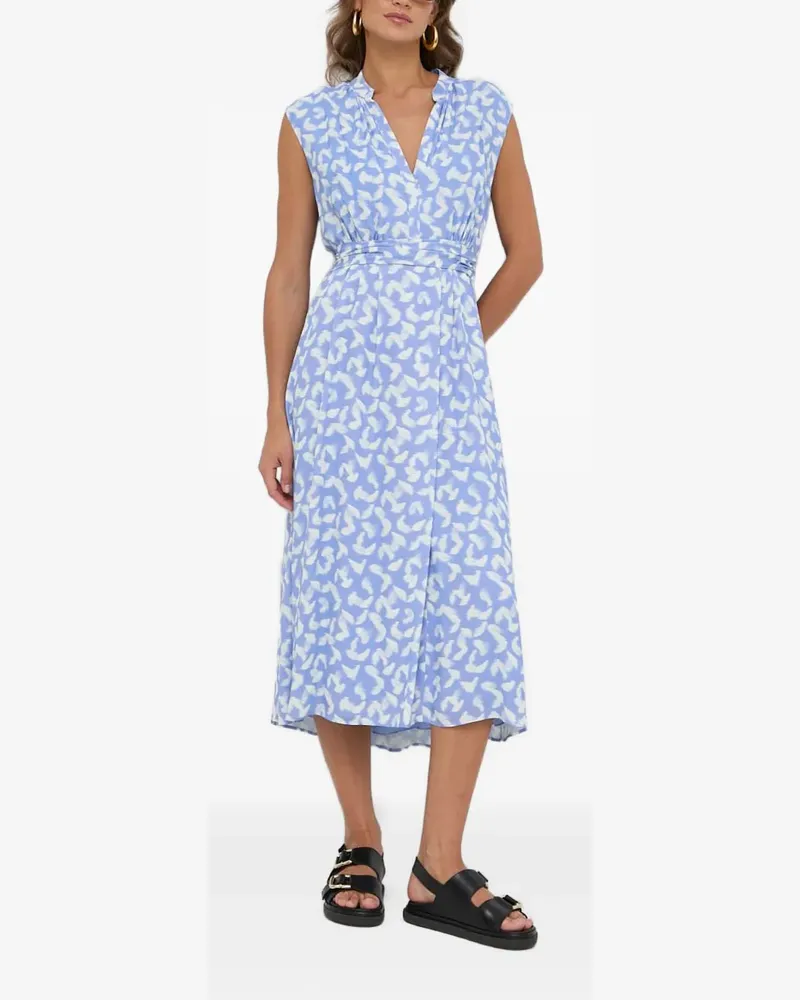 HUGO BOSS V-neck feather-print midi dress - Blau Blau