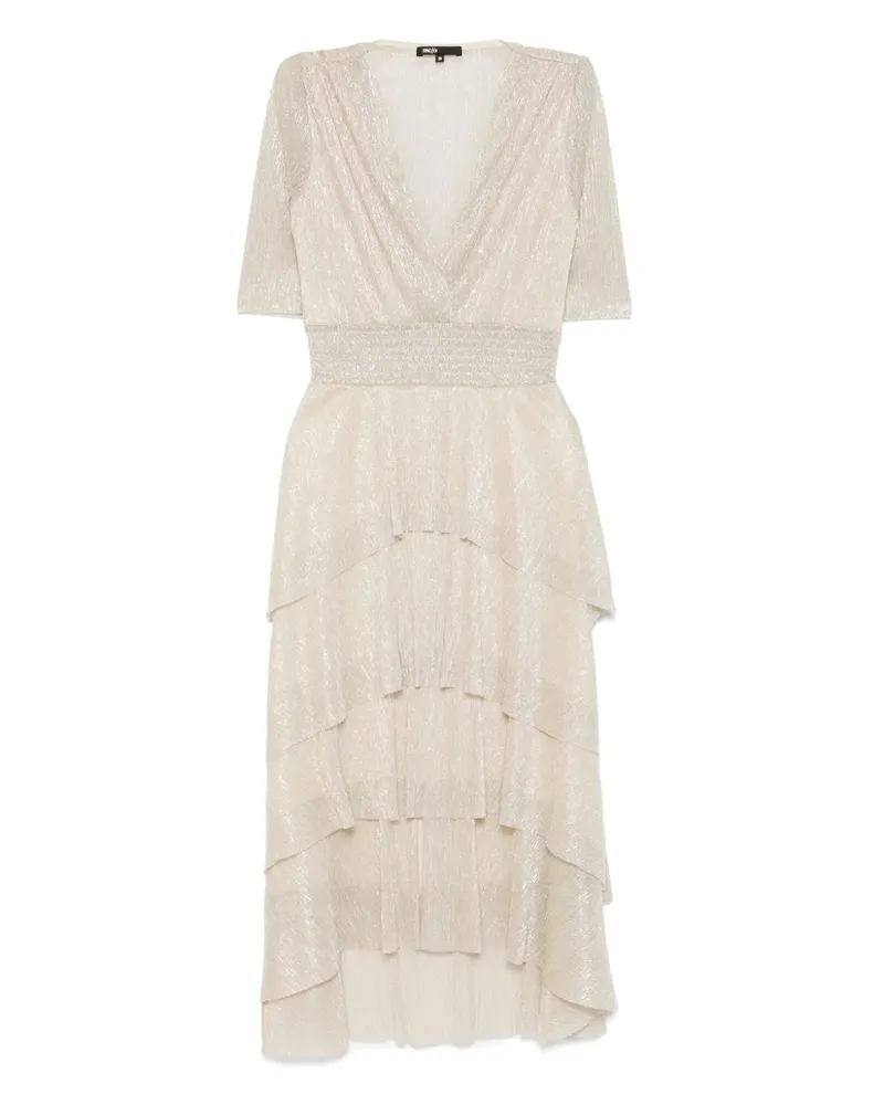 Maje Metallic-Midikleid mit Rüschen - Nude Nude