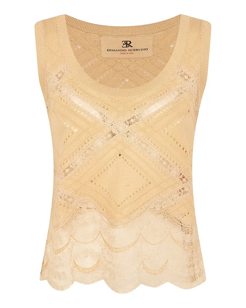 Ermanno Scervino lace-trimmed pointelle-knit top - Nude Nude