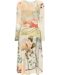 Paul Smith Seiden-Midikleid mit Aquarell-Print Nude