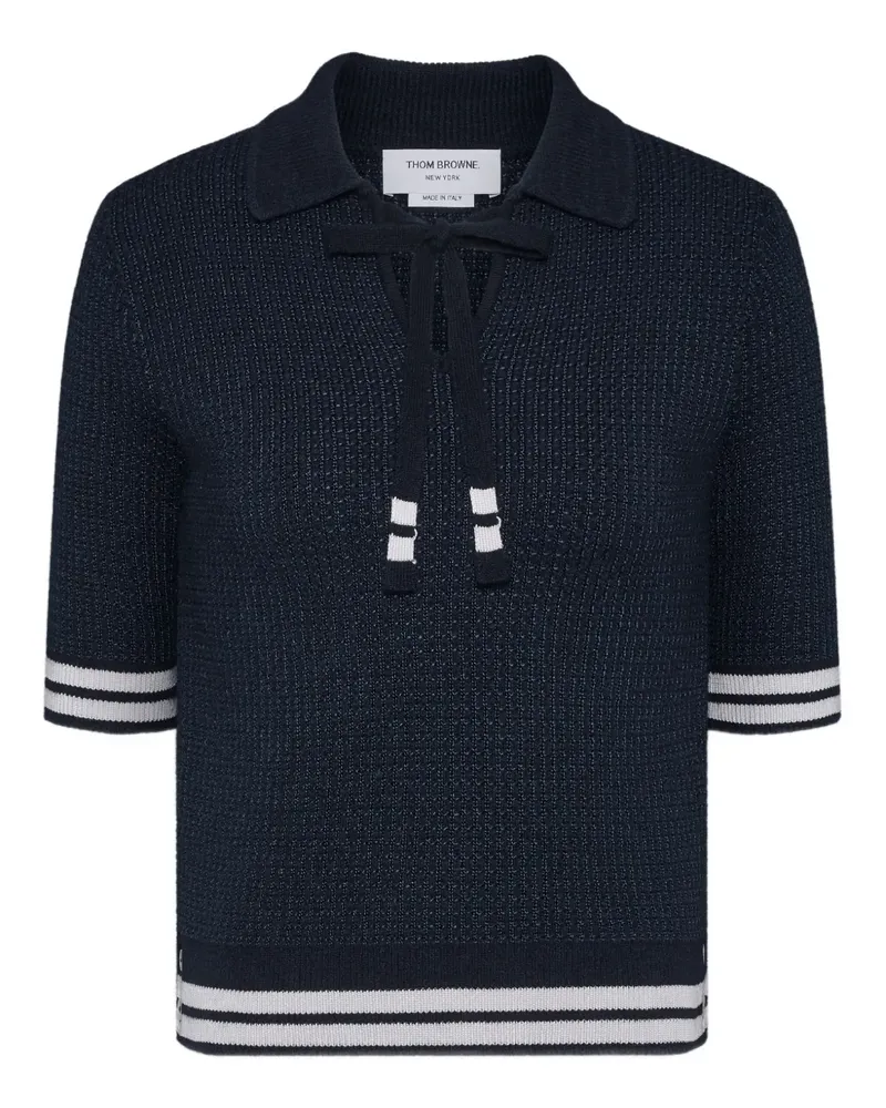 Thom Browne Gestreiftes Poloshirt mit Schleifenkragen - Blau Blau
