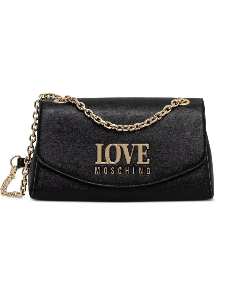 Moschino Schultertasche mit Logo-Schild - Schwarz Schwarz