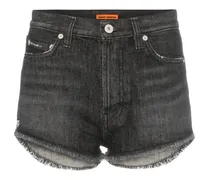 Jeansshorts mit Distressed-Saum - Schwarz