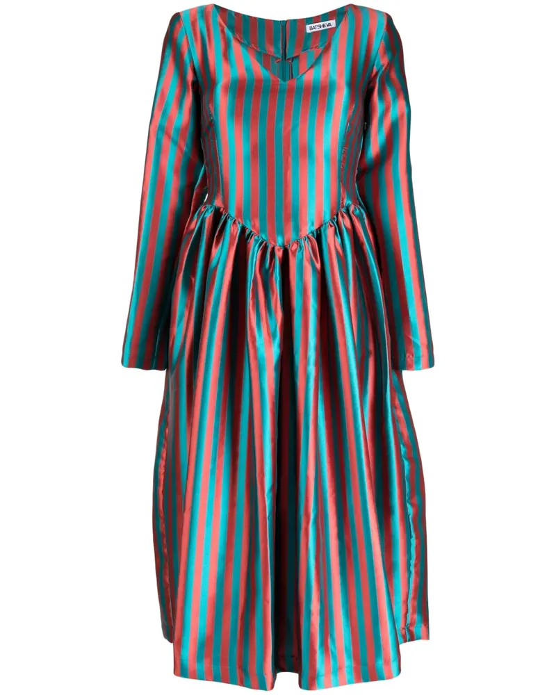 BATSHEVA Gestreiftes Kleid mit V-Ausschnitt - Braun Braun