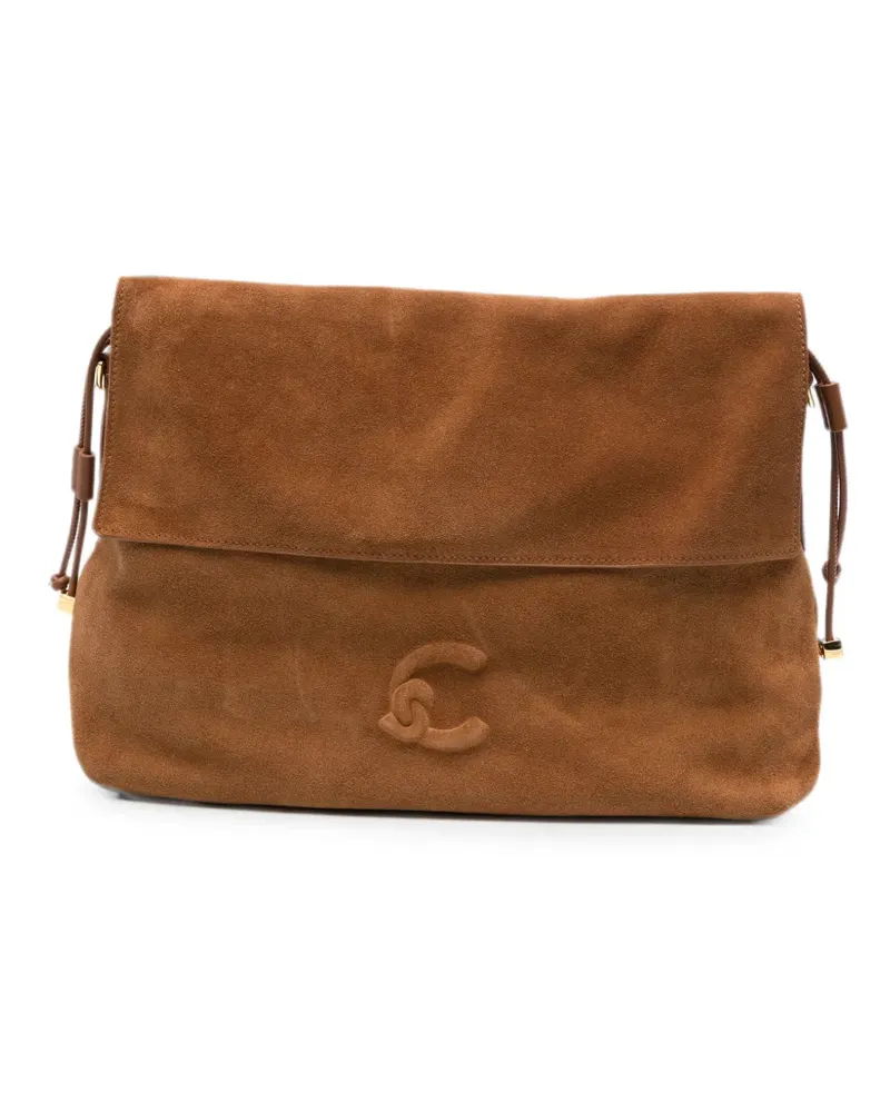 Coccinelle logo-detail suede shoulder bag - Braun Braun
