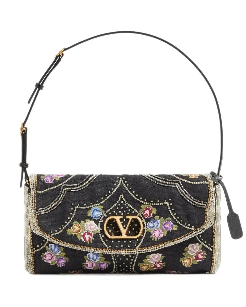 Valentino Garavani Kleine DeVain Schultertasche mit Stickerei - Schwarz Schwarz