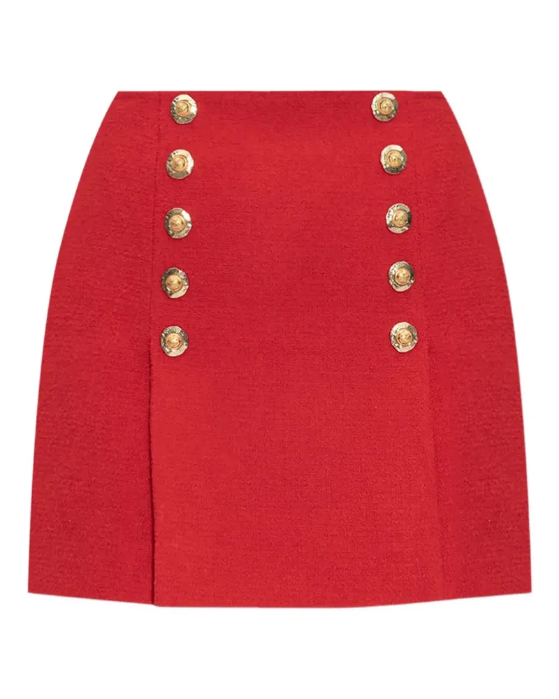 Balmain Schurwoll-Minirock mit Knopfdetail - Rot Rot