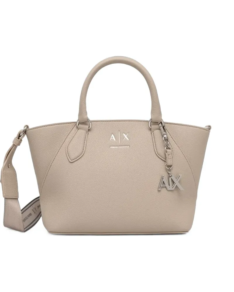 Armani Exchange logo-plaque pebbled tote bag - Nude Nude