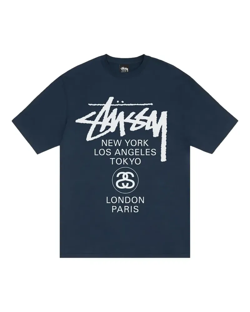 Stüssy World Tour multi-city T-shirt - Blau Blau