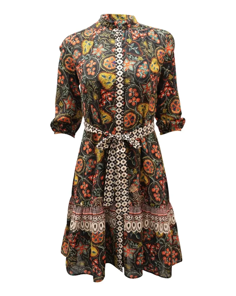 Saloni Hemdkleid mit Blumen-Print - Schwarz Schwarz