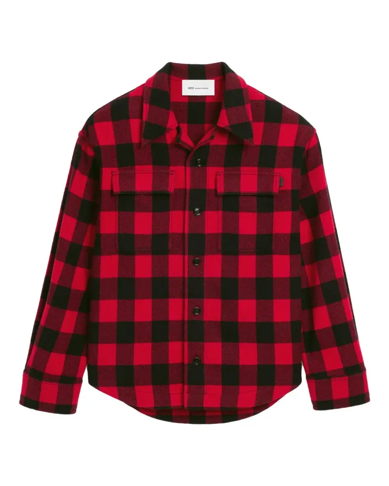 AMI Paris Hemdjacke aus Wolle mit breitem Karo - Rot Rot