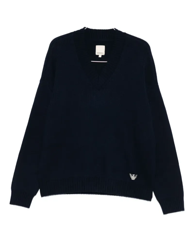 Emporio Armani v-neck logo-detail sweater - Blau Blau