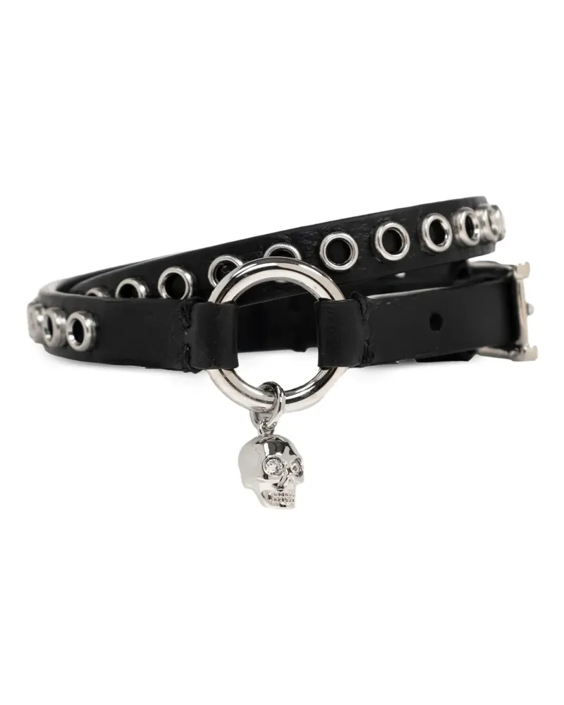Alexander McQueen skull-charm leather bracelet - Schwarz Schwarz