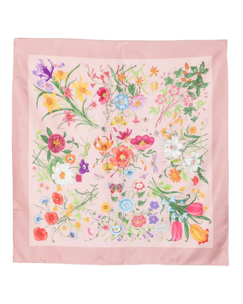 Gucci Seidenschal mit Flora-Print - Rosa Rosa