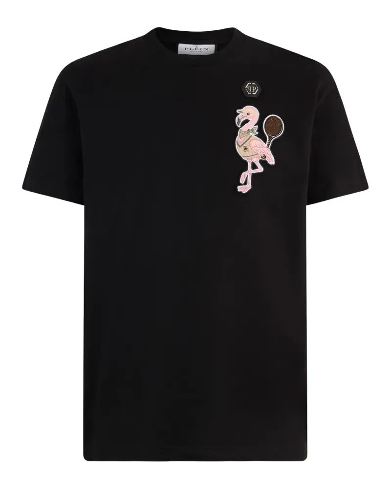 Philipp Plein T-Shirt mit Flamingo-Patch - Schwarz Schwarz