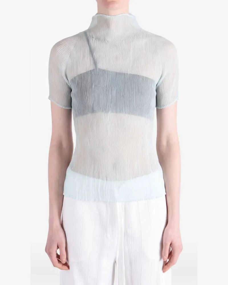 Issey Miyake Chiffon Twist 1 pleated high-neck top - Blau Blau