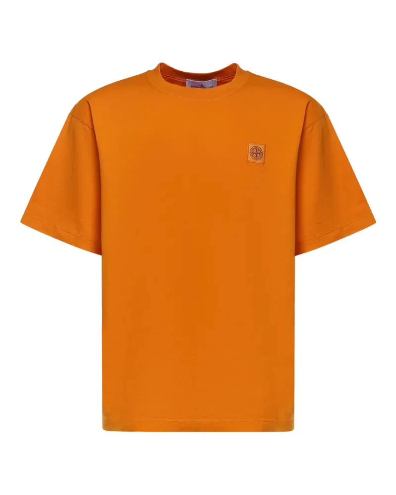 Stone Island Combed T-Shirt mit Logo-Patch - Orange Orange