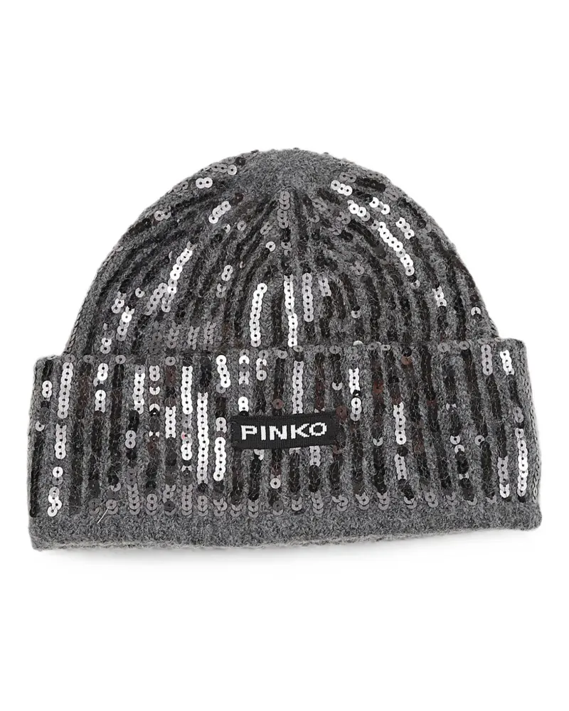 Pinko sequin-embellished ribbed-knit beanie hat - Grau Grau