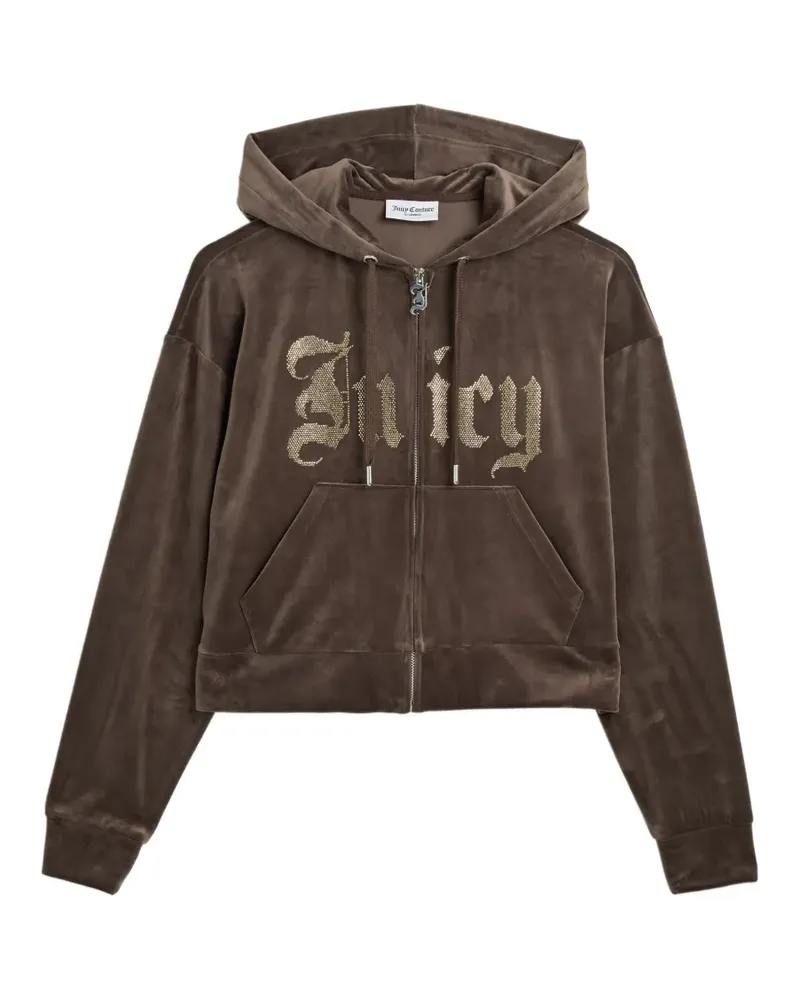 Juicy Couture Old Gothic rhinestone-logo cropped hoodie - Braun Braun