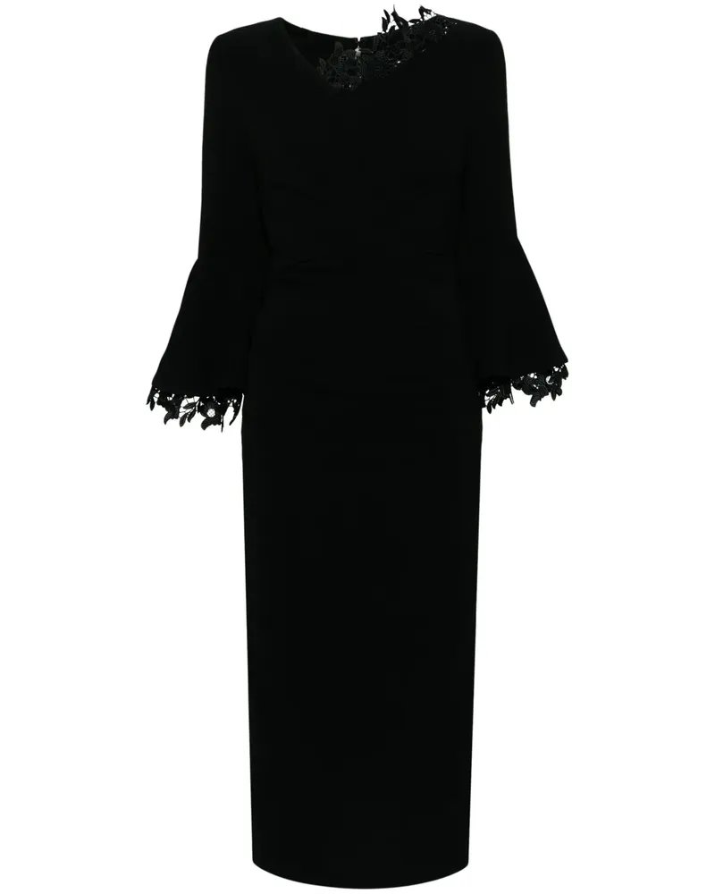 Talbot Runhof Drapiertes Midikleid mit Spitzenbesatz - Schwarz Schwarz