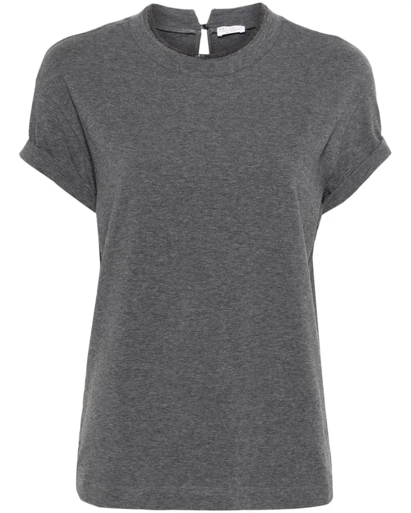 Brunello Cucinelli Meliertes T-Shirt mit Perlendetail - Grau Grau