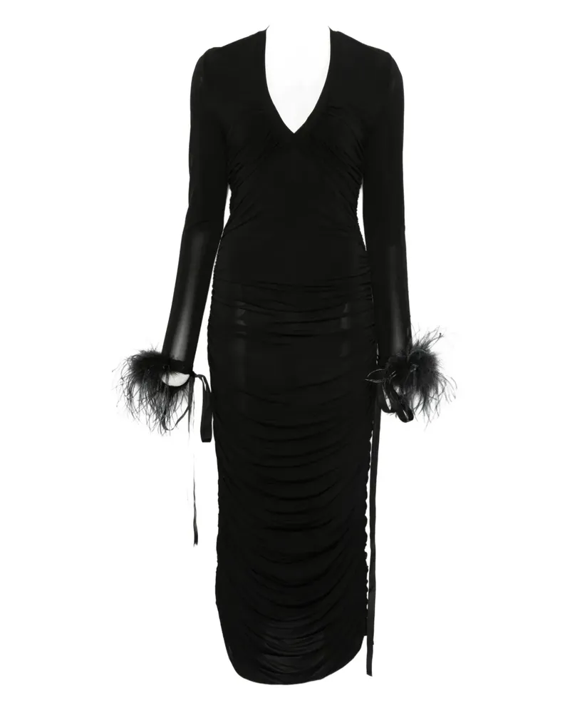 Pinko Midikleid mit Federbesatz - Schwarz Schwarz