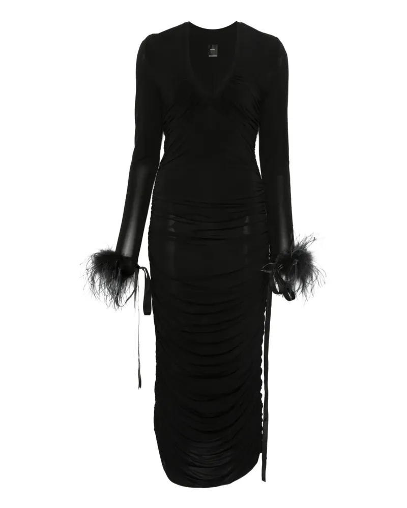 Pinko Midikleid mit Federbesatz - Schwarz Schwarz