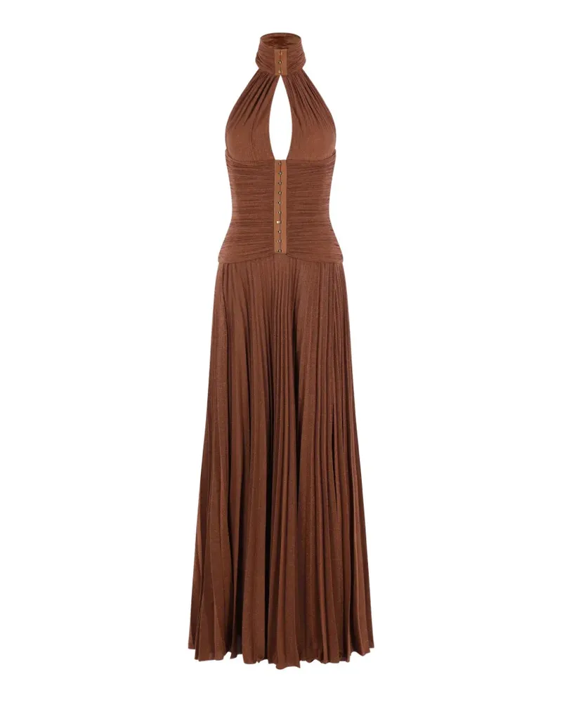 Elisabetta Franchi pleated halterneck maxi dress - Braun Braun