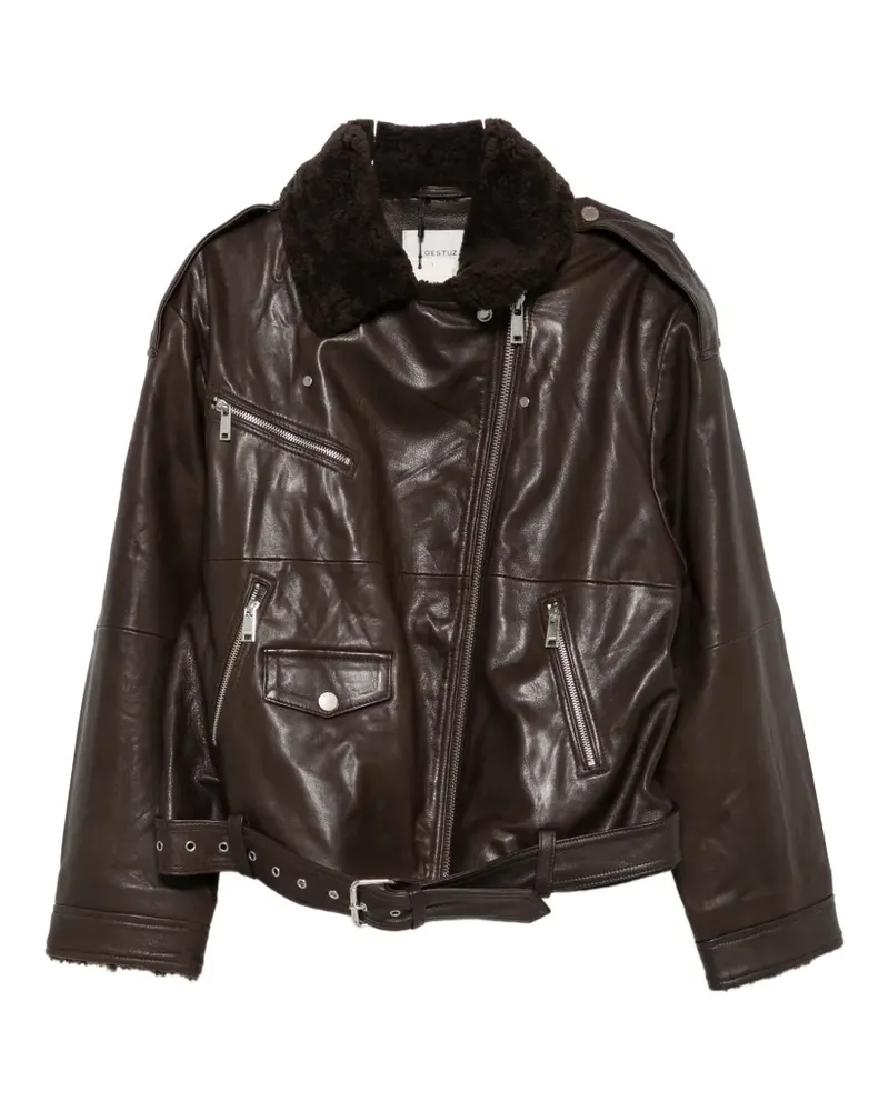 Gestuz belted shearling-collar jacket - Braun Braun