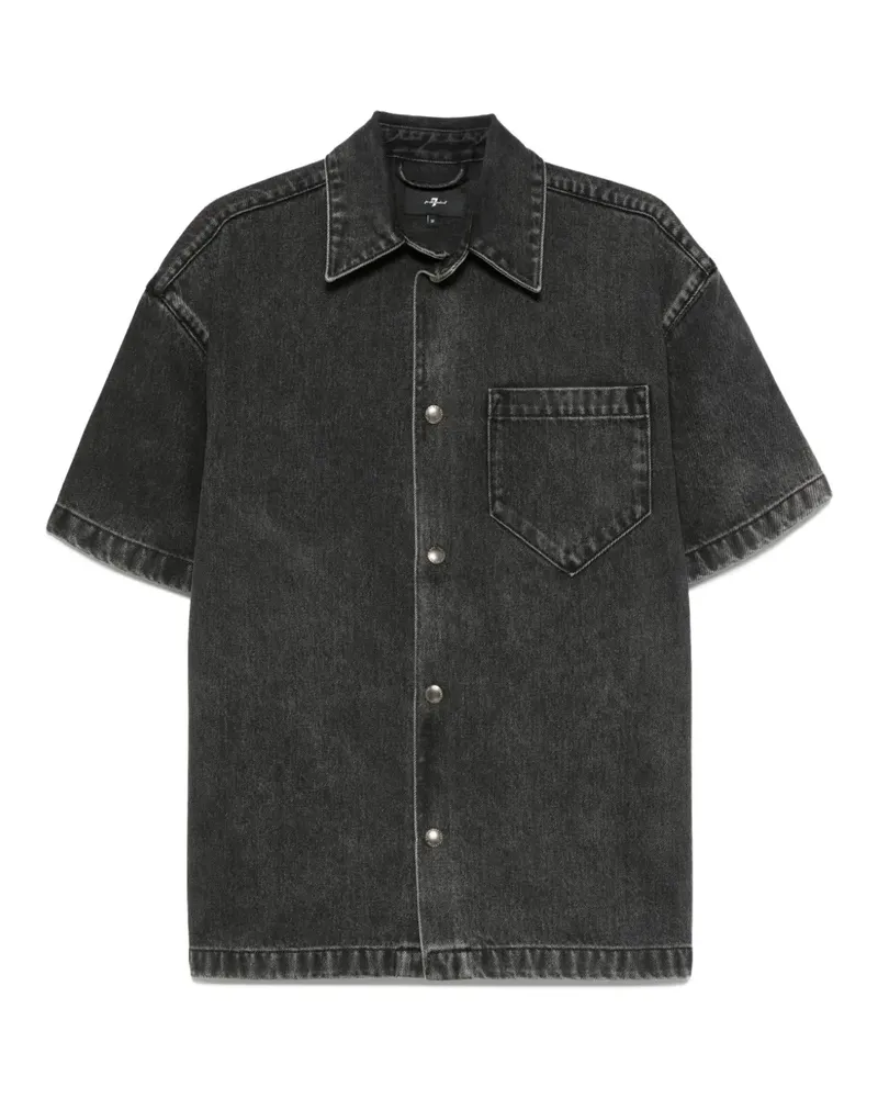 7 for all mankind Kurzärmeliges Jeanshemd - Schwarz Schwarz