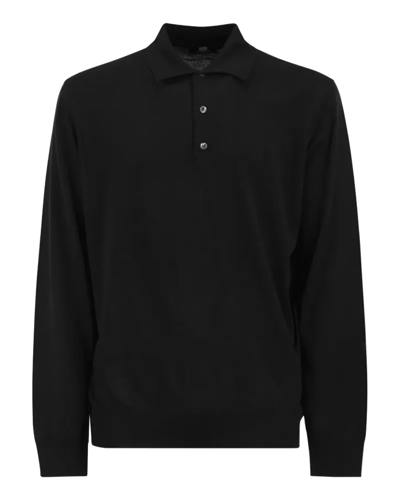 Alpha Studio Strick-Poloshirt aus Merinowolle - Schwarz Schwarz