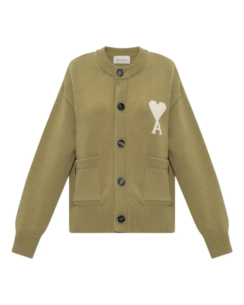 AMI Paris Cardigan mit Ami de Coeur-Patch - Grün Grün
