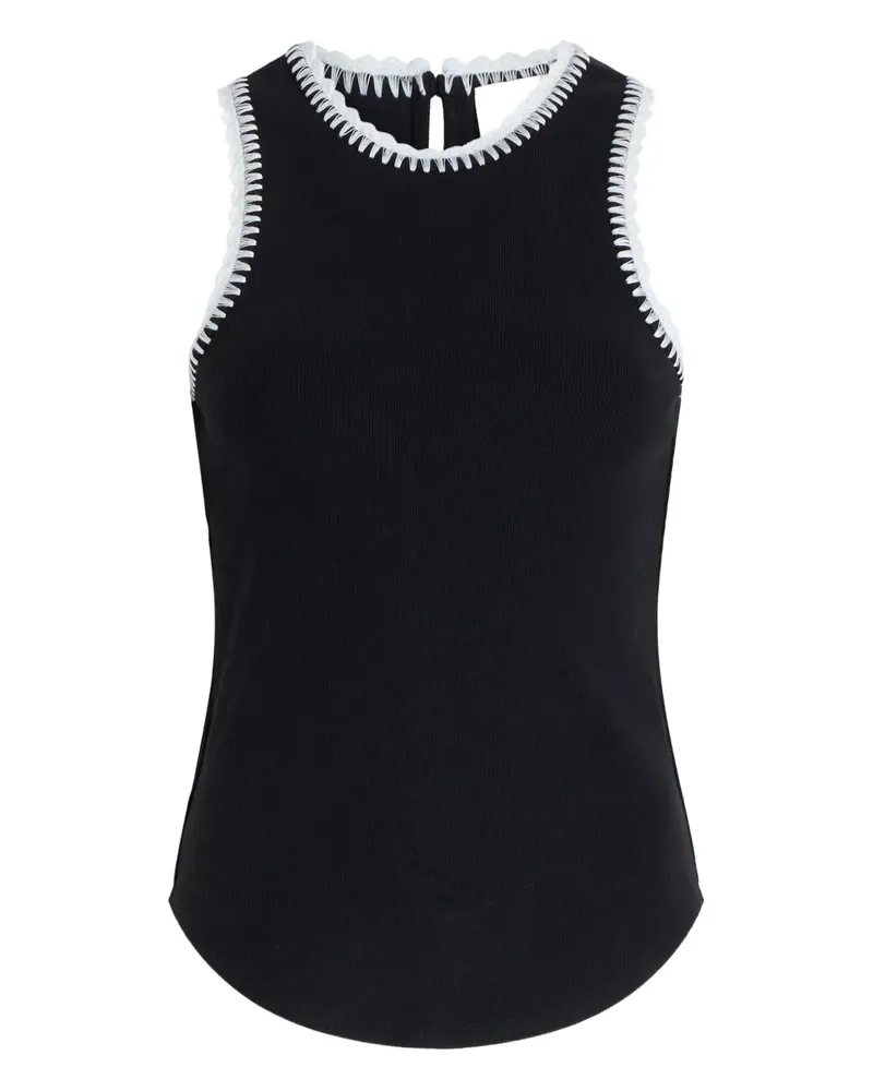 Cinq à Sept Geripptes Lizzie Tanktop mit Häkelbesatz - Schwarz Schwarz