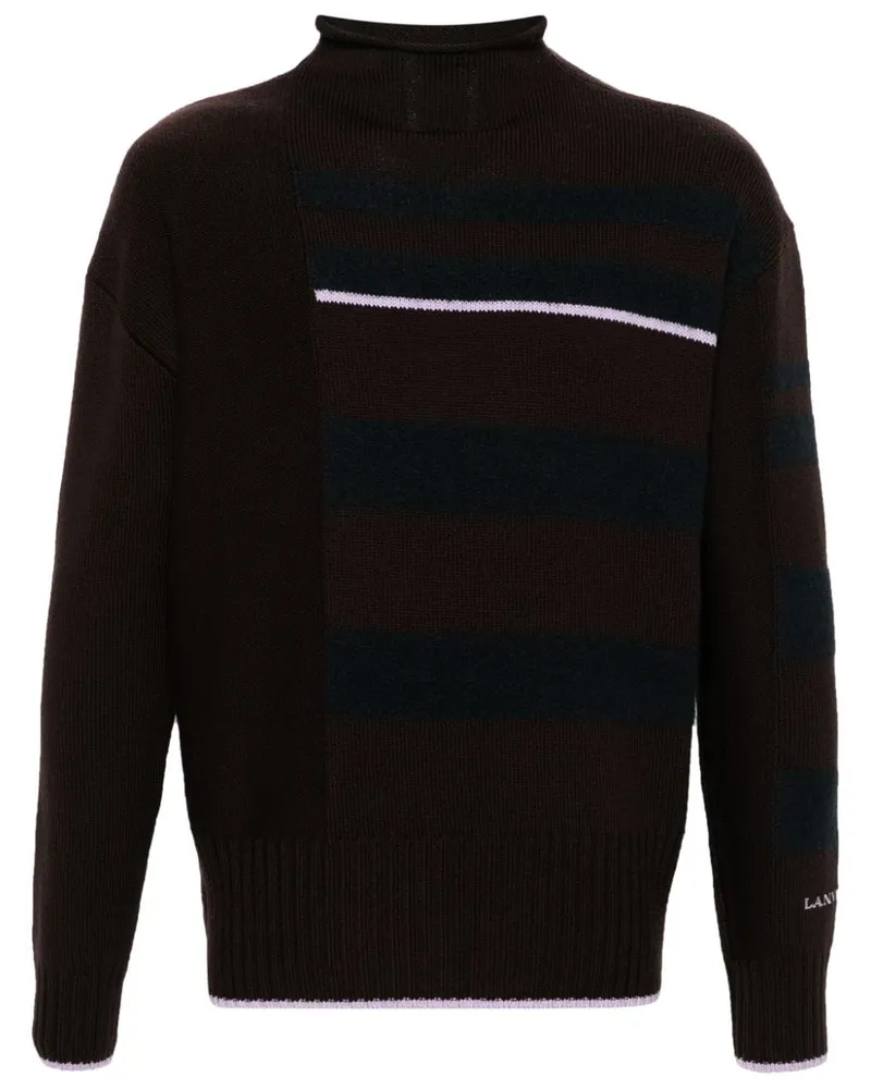Lanvin Gestreifter Pullover mit Stehkragen - Braun Braun