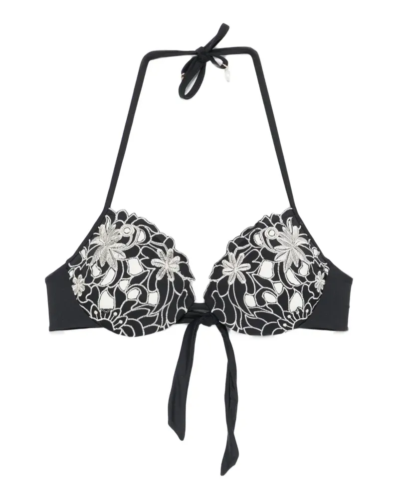 Twin-Set embroidered halterneck bikini top - Schwarz Schwarz