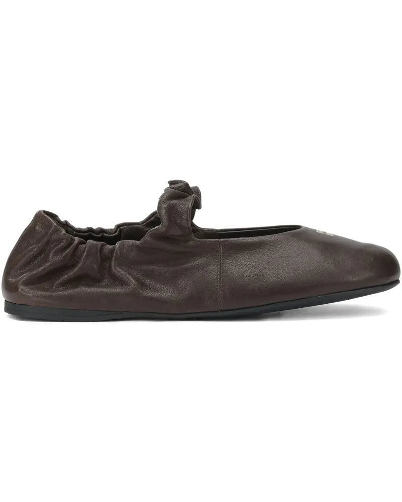 Miu Miu Geraffte Ballerinas mit Logo-Print - Braun Braun