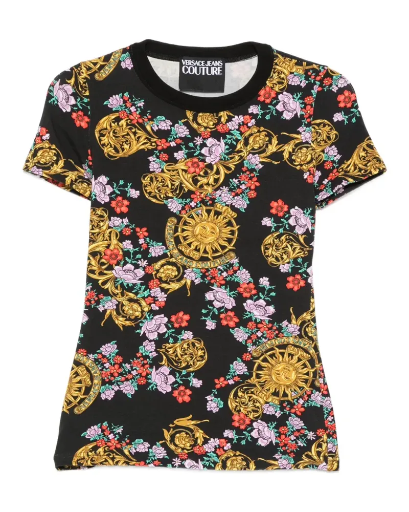 Versace Jeans T-Shirt mit Blumenprint - Schwarz Schwarz