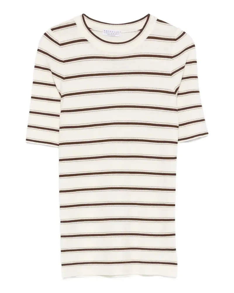 Brunello Cucinelli striped-pattern T-shirt - Nude Nude