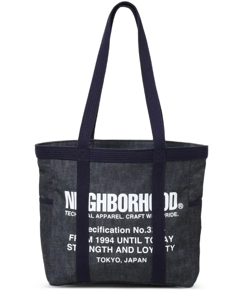 Neighborhood logo-print denim tote bag - Blau Blau